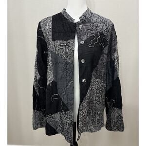Laura Ashley Woman 1X Blazer Jacket Gray Black White Patchwork Buttons Career‎